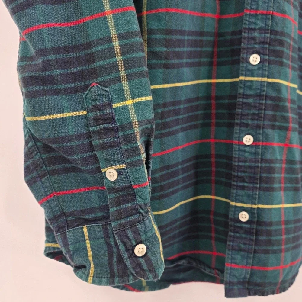VINTAGE 90S RALPH LAUREN PLAID BUTTON DOWN BOYS XL GREEN RED PREPPY PONY HOLIDAY